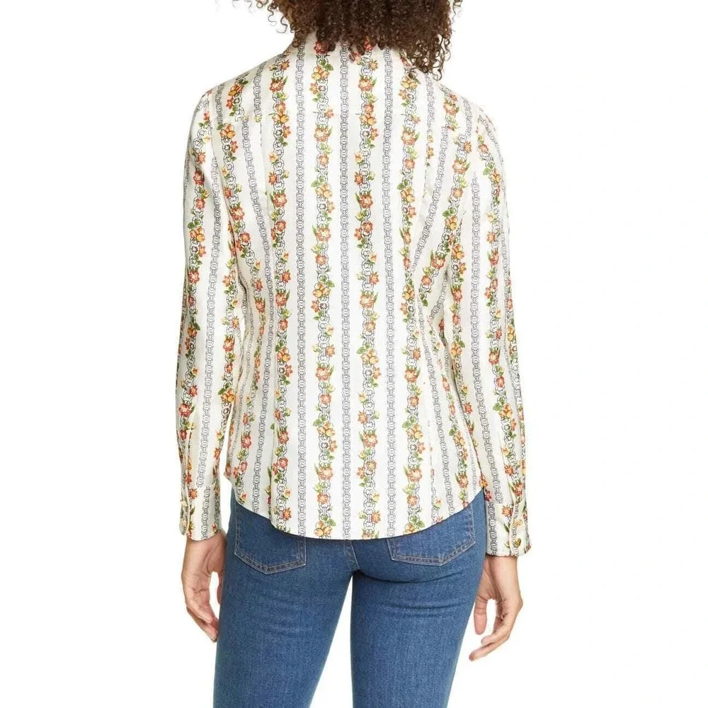 NWT Tory Burch Bridgette Silk Blouse Shirt Gemini Link Rose sz 4 $398 Floral Geo